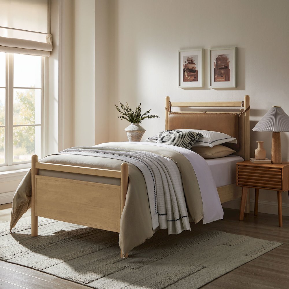 Leni Twin Size Vegan Leather and Wood Platform Bed Frame