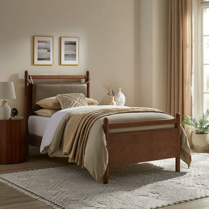 Leni Twin Size Vegan Leather and Wood Platform Bed Frame