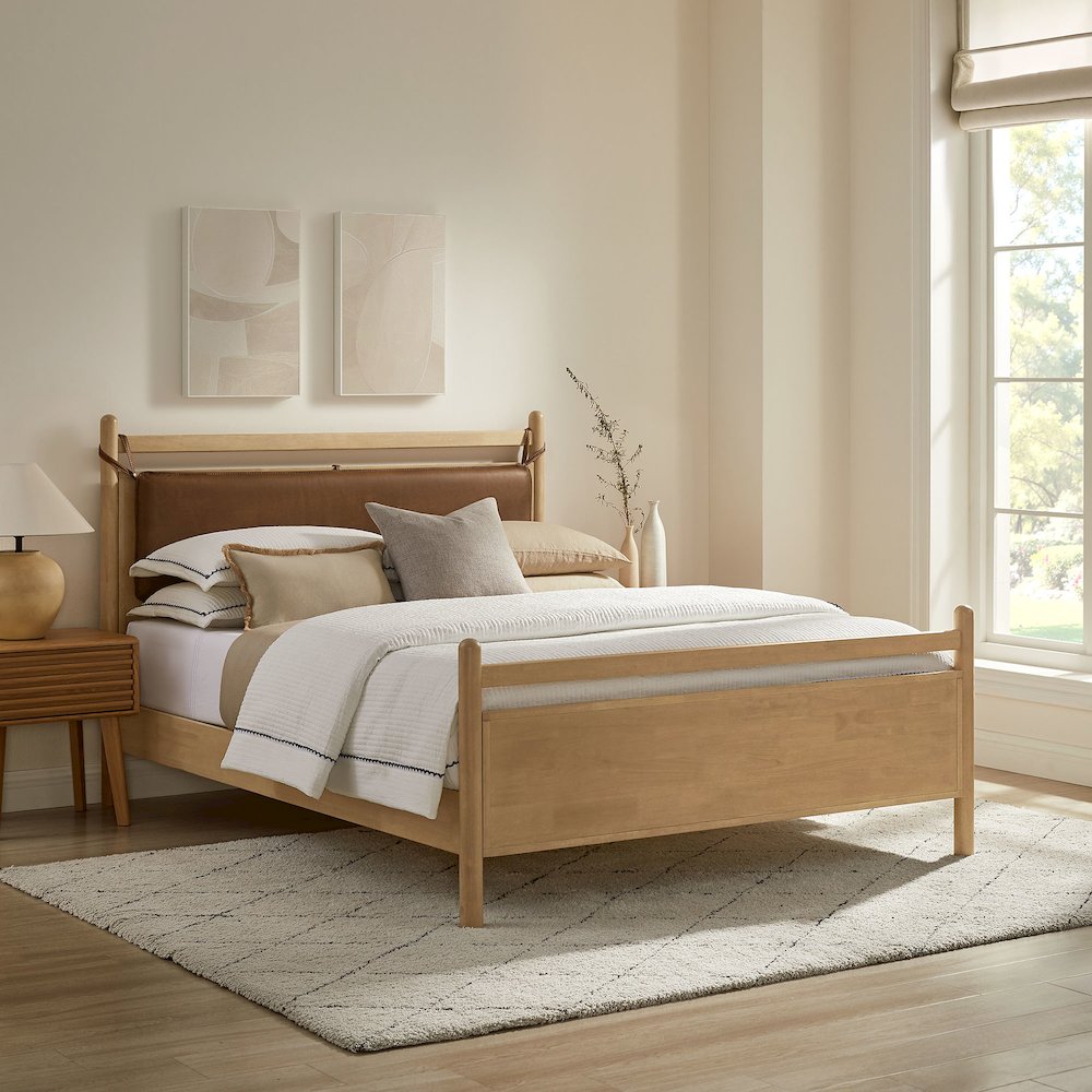 Leni Full Size Vegan Leather and Wood Platform Bed Frame