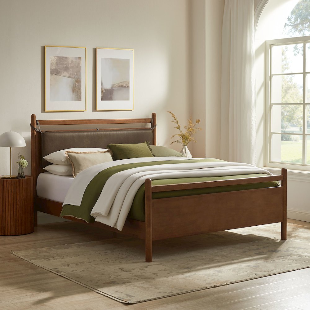 Leni Full Size Vegan Leather and Wood Platform Bed Frame