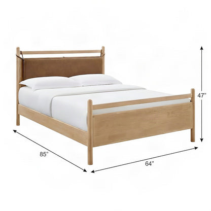 Queen Platform Bed with Headboard, Vegan Leather Wood, Light Oak Canyon