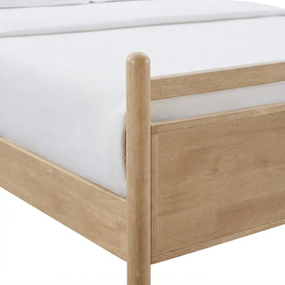 Queen Platform Bed with Headboard, Vegan Leather Wood, Light Oak Canyon
