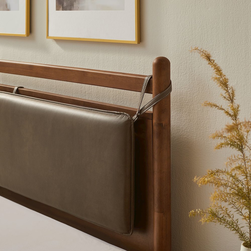 Leni Queen Size Vegan Leather and Wood Platform Bed Frame