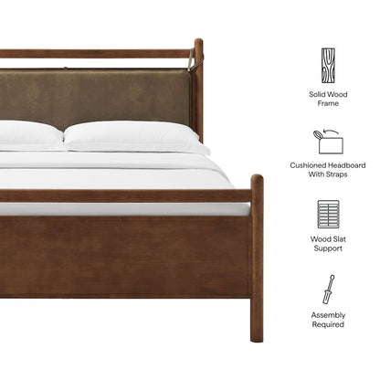 Leni Queen Size Vegan Leather and Wood Platform Bed Frame