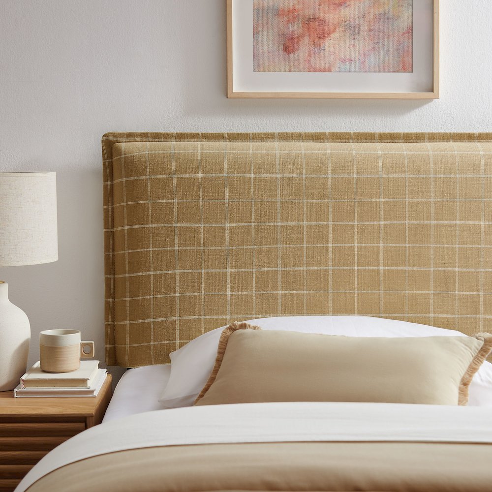 Camille Checkered Linen Blend Twin Size Headboard