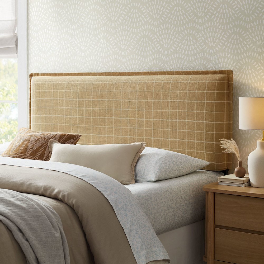 Camille Checkered Linen Blend Full Size Headboard