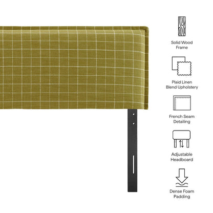 Camille Checkered Linen Blend Queen Size Headboard