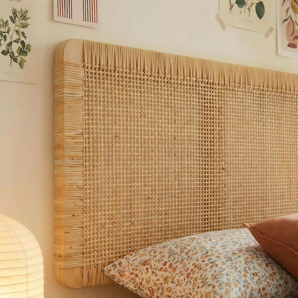 Sandy Wall Mounted Wood and Rattan Twin Size Headboard
