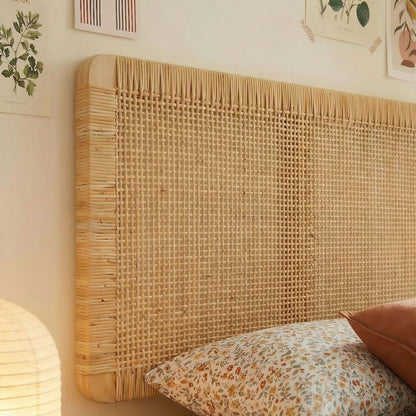 Sandy Wall Mounted Wood and Rattan Twin Size Headboard