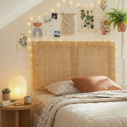 Sandy Wall Mounted Wood and Rattan Twin Size Headboard