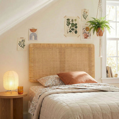 Sandy Wall Mounted Wood and Rattan Twin Size Headboard