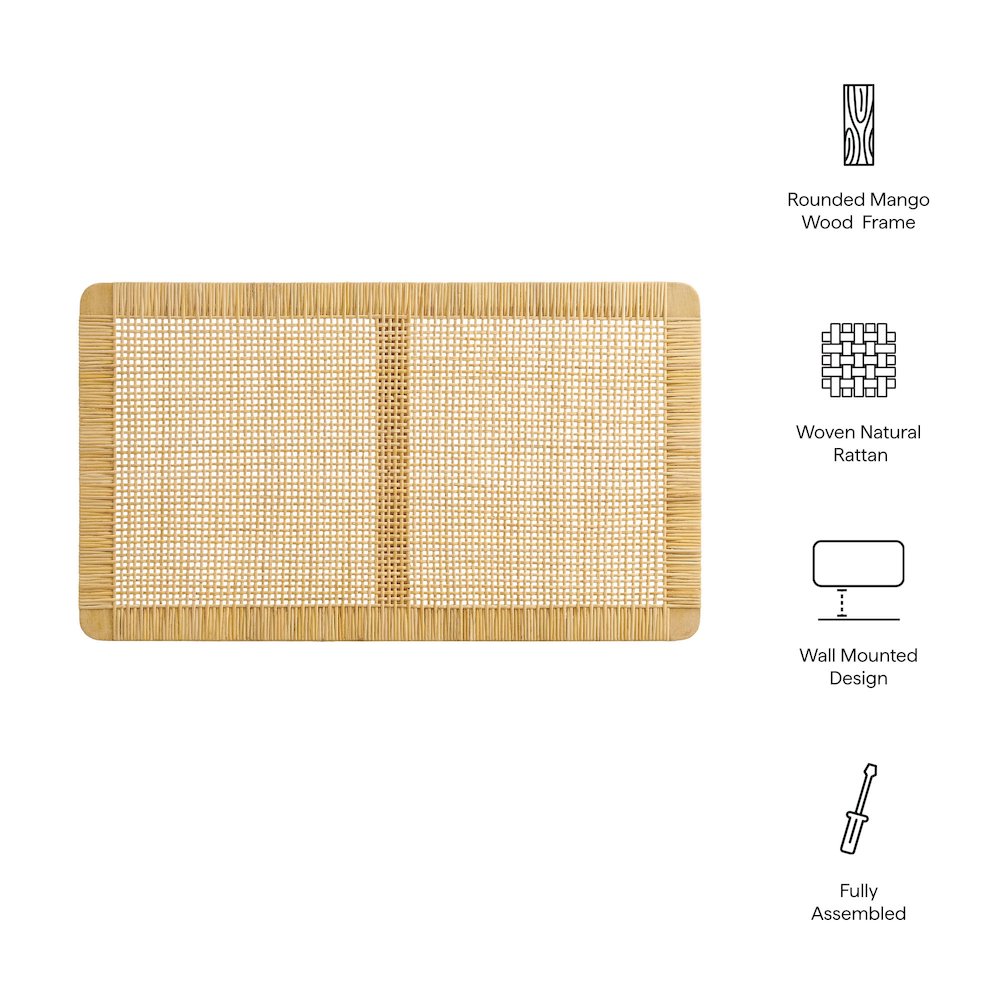 Sandy Wall Mounted Wood and Rattan Twin Size Headboard