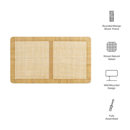 Sandy Wall Mounted Wood and Rattan Twin Size Headboard