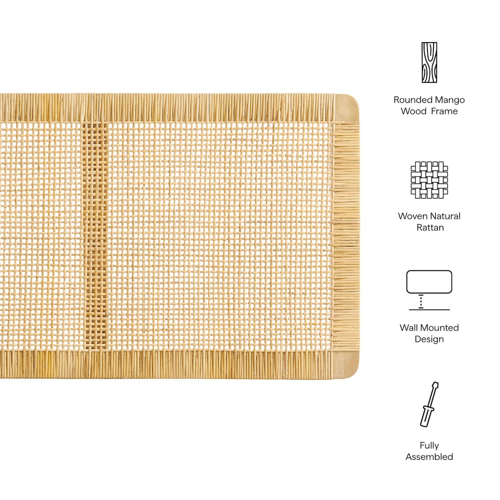 Sandy Wall Mounted Wood and Rattan Queen Size Headboard