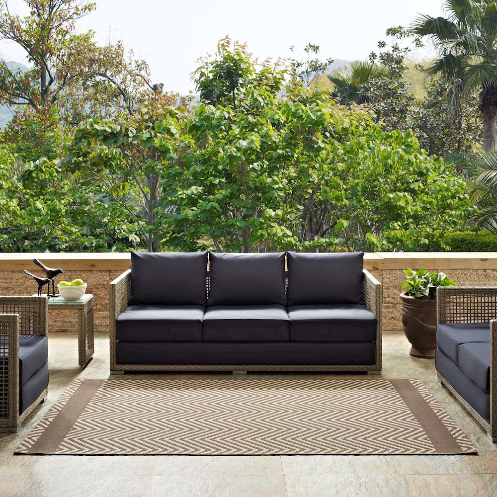Optica Chevron With End Borders Indoor and Outdoor 5x8 Area Rug