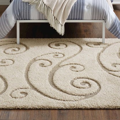 Jubilant Sprout Scrolling Vine Shag 5x8 Area Rug