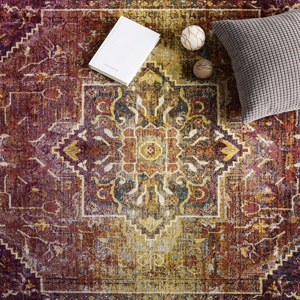 Kaede Transitional Distressed Vintage Floral Vintage Medallion 4x6 Area Rug