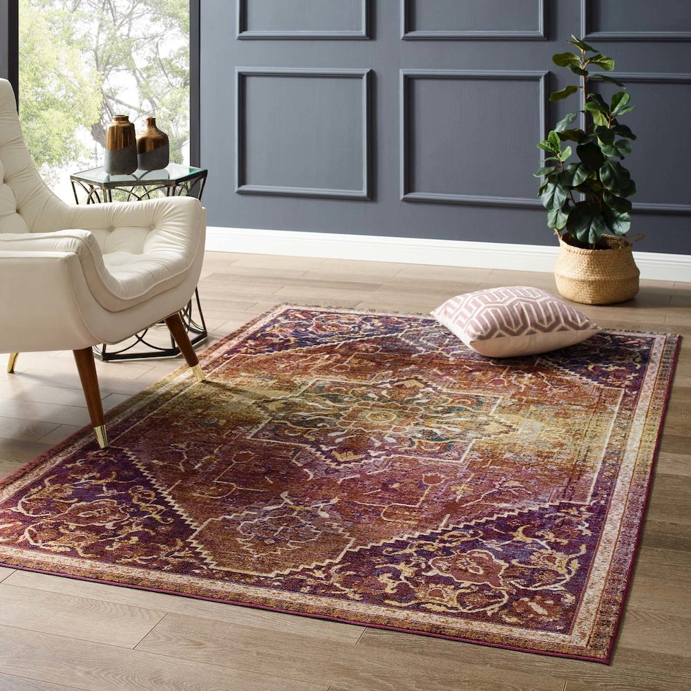 Kaede Transitional Distressed Vintage Floral Vintage Medallion 4x6 Area Rug