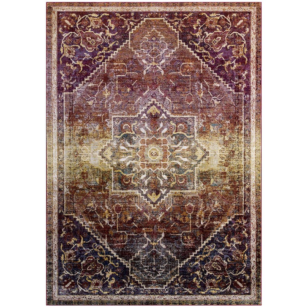 Kaede Transitional Distressed Vintage Floral Vintage Medallion 5x8 Area Rug
