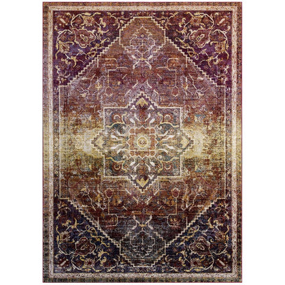 Kaede Transitional Distressed Vintage Floral Vintage Medallion 5x8 Area Rug