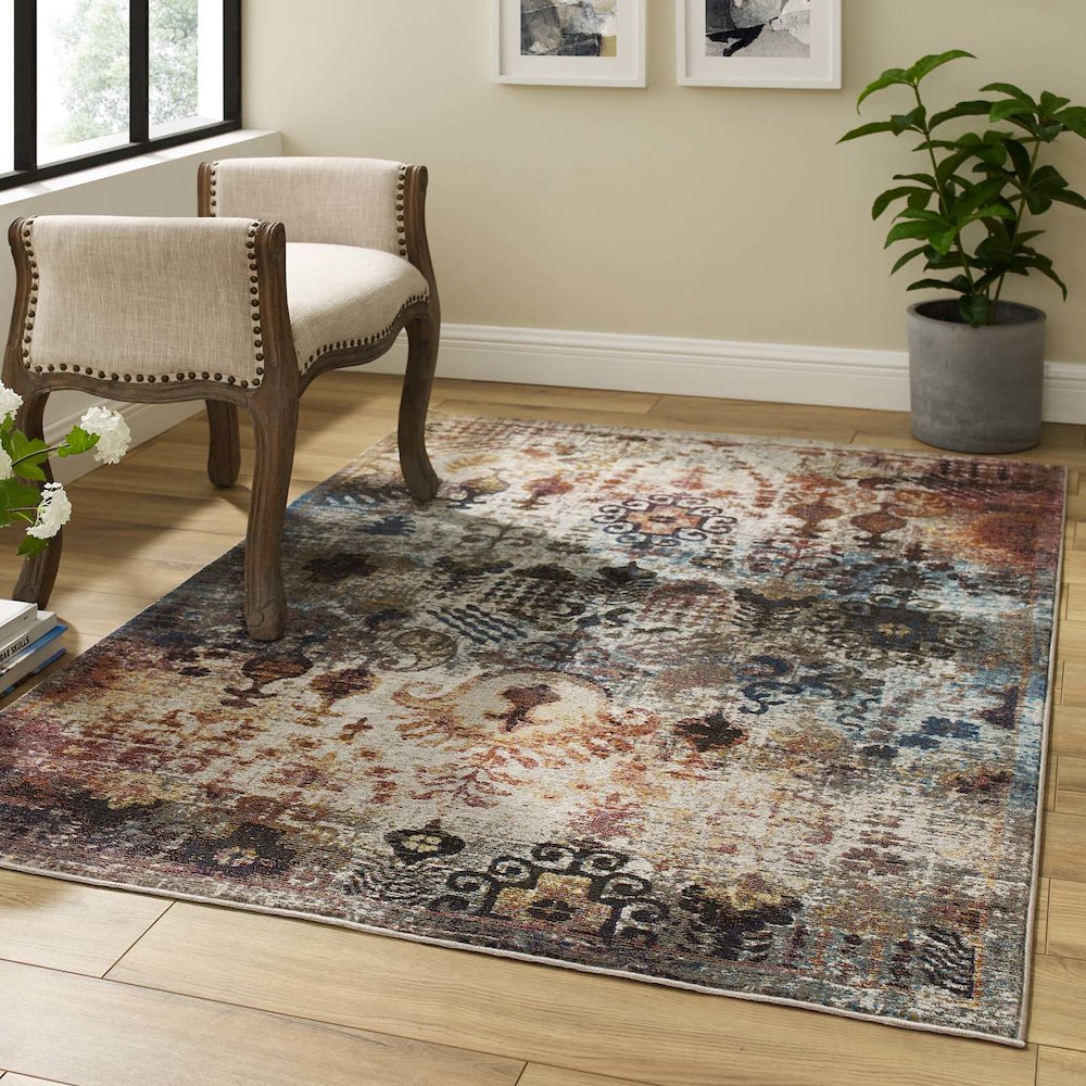 Tahira Transitional Distressed Vintage Floral Moroccan Trellis 4x6 Area Rug