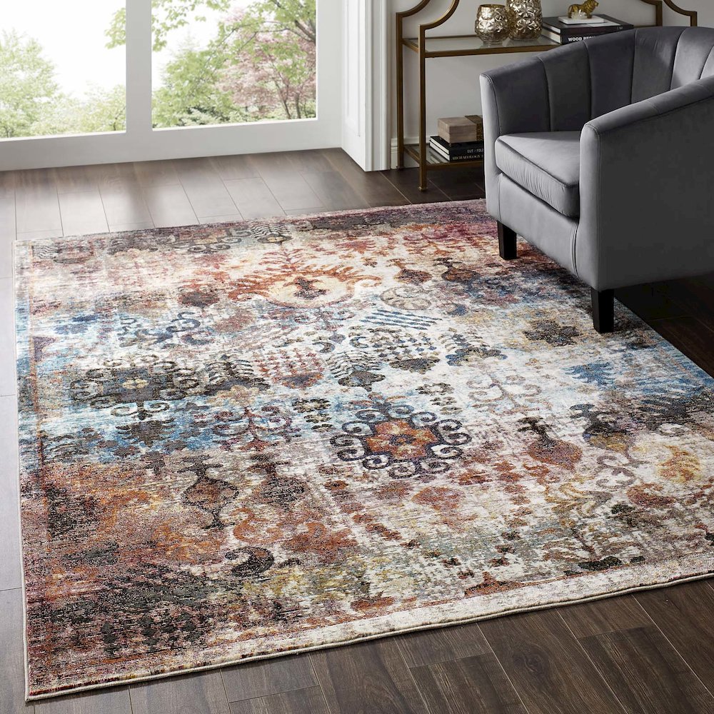 Tahira Transitional Distressed Vintage Floral Moroccan Trellis 5x8 Area Rug
