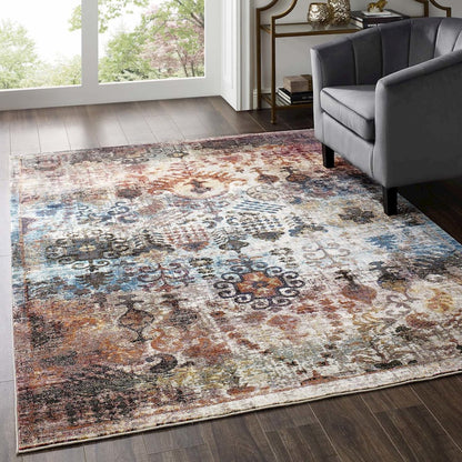 Tahira Transitional Distressed Vintage Floral Moroccan Trellis 5x8 Area Rug