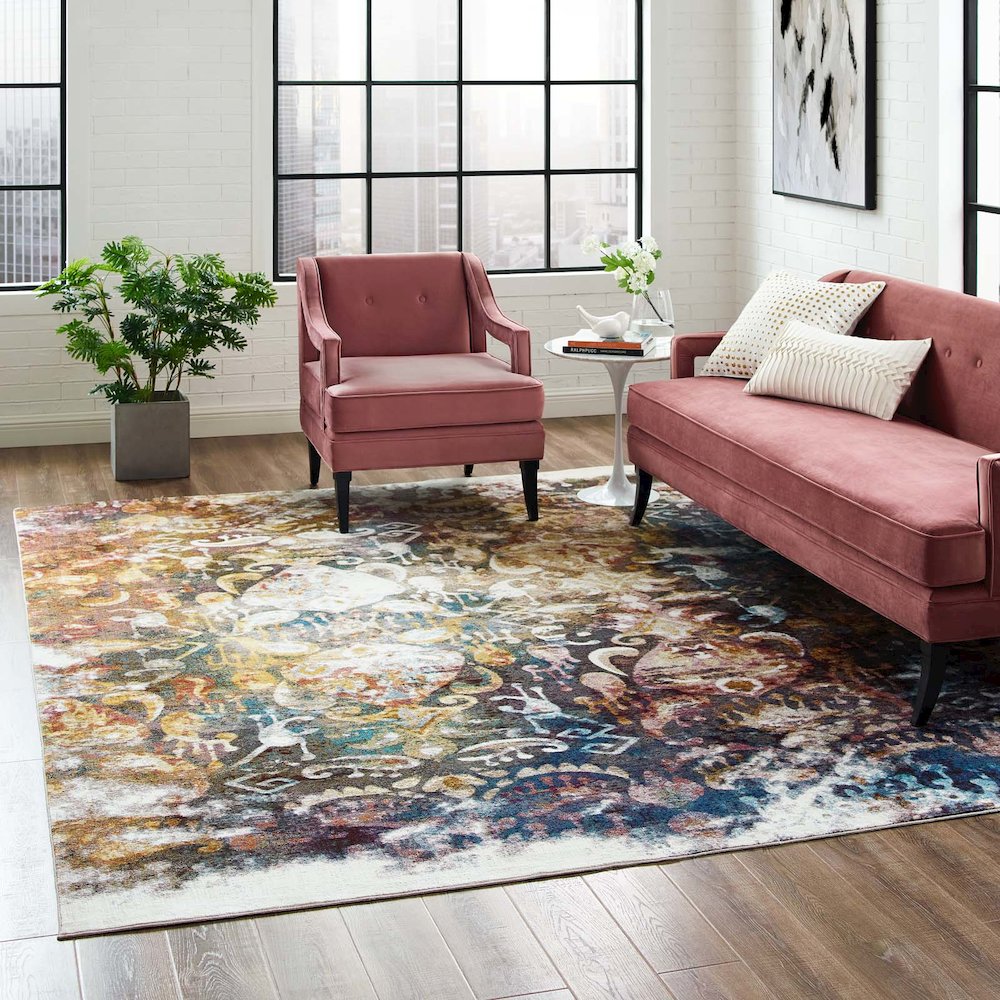 Jayla Transitional Distressed Vintage Floral Moroccan Trellis 8x10 Area Rug