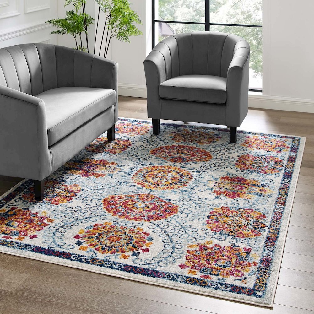 Entourage Kensie Distressed Floral Moroccan Trellis 5x8 Area Rug