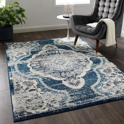 Entourage Malia Distressed Vintage Floral Vintage Medallion 5x8 Area Rug