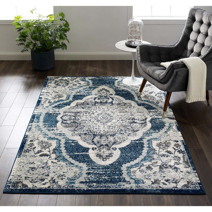 Entourage Malia Distressed Vintage Floral Vintage Medallion 5x8 Area Rug