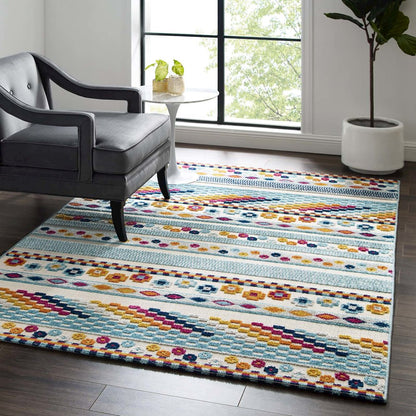 Cadhla Vintage Abstract Geometric Lattice 5x8 Indoor and Outdoor Area Rug
