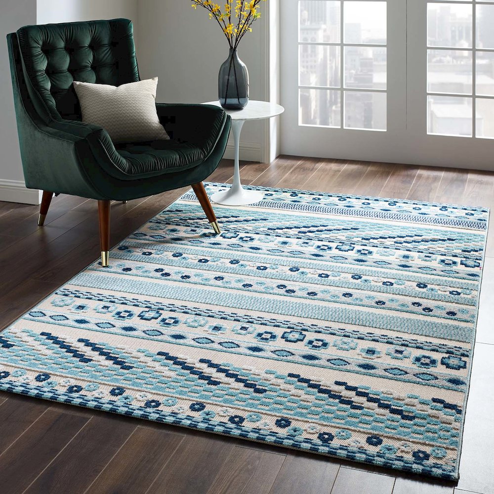 Cadhla Vintage Abstract Geometric Lattice 5x8 Indoor and Outdoor Area Rug