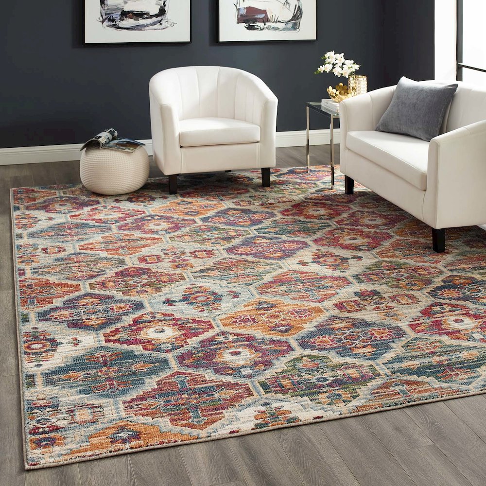 Tribute Azalea Distressed Vintage Floral Lattice 8x10 Area Rug
