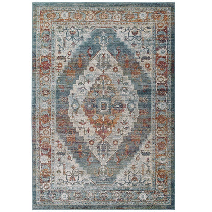 Tribute Camellia Distressed Vintage Floral Vintage Medallion 5x8 Area Rug