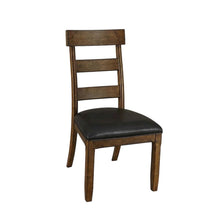 Distressed Mango Side Chair with Upholstered Faux Leather Seat, Warm Pecan