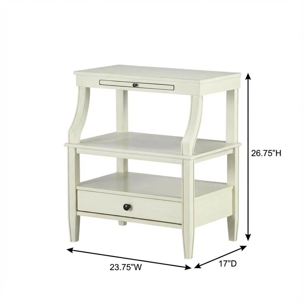 Antique White Storage Nightstand with Spacious Top and Classic Design