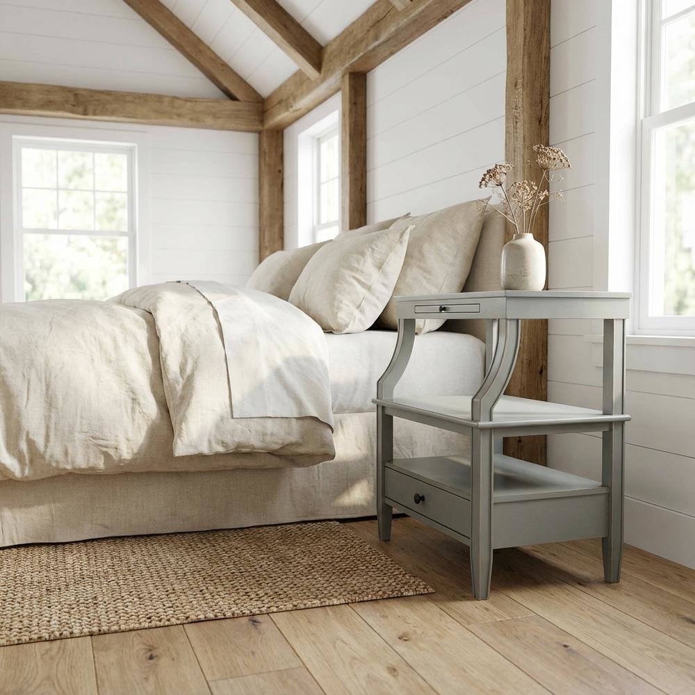 Antique Grey Storage Nightstand with Spacious Drawer and Modern Design