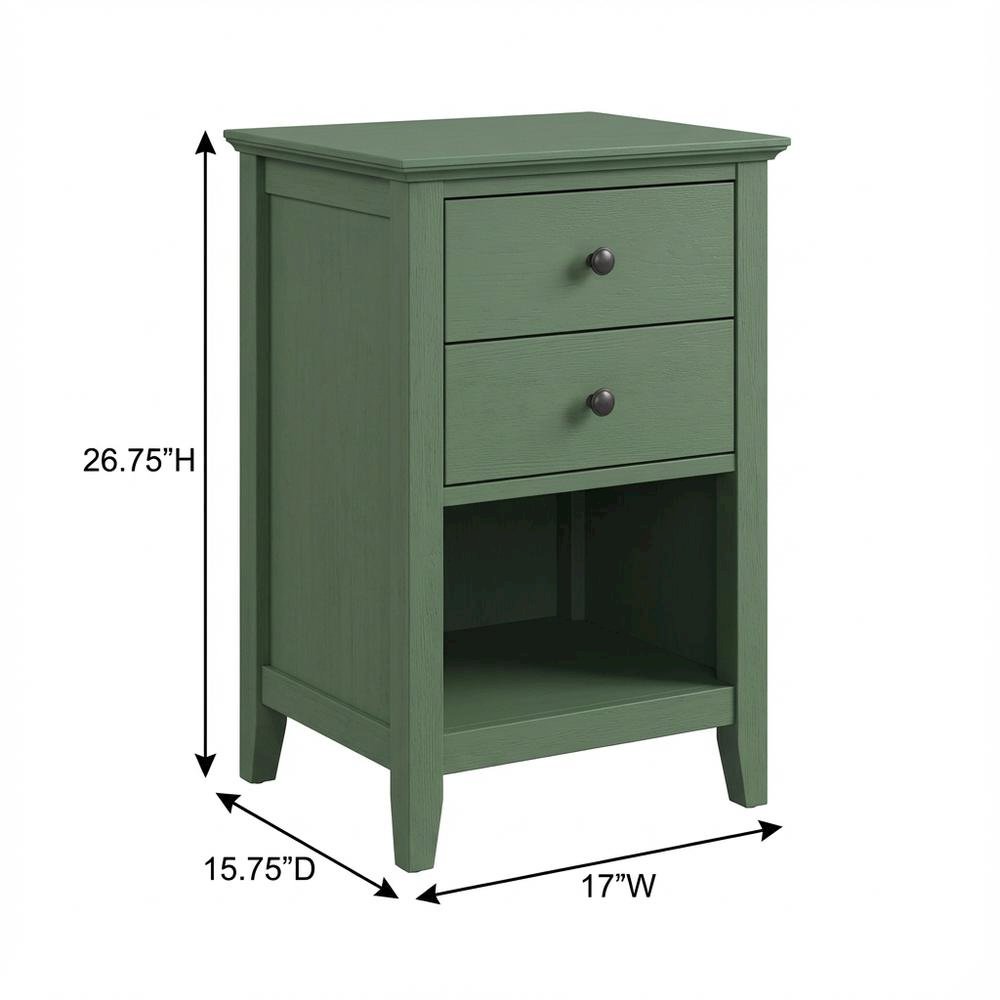 Vintage Green 2-Drawer Bedroom Nightstand with Traditional Hardware
