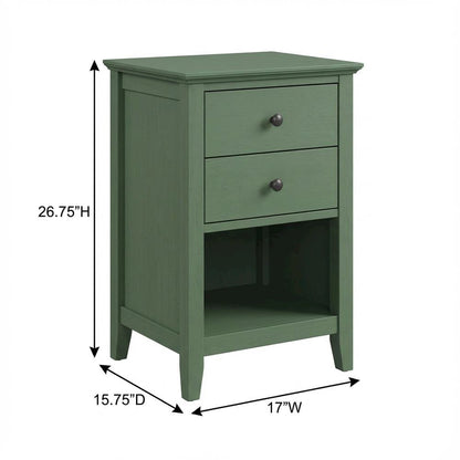 Vintage Green 2-Drawer Bedroom Nightstand with Traditional Hardware