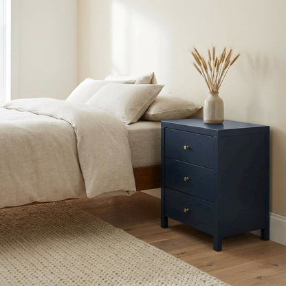 Midnight Blue Nightstand with Three Drawers and Casual Style