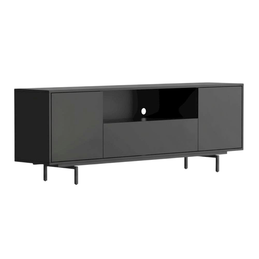 Black Laminate TV Console with 3 Doors and Modern Design