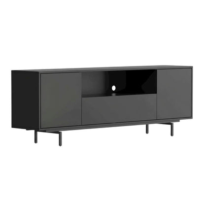 Black Laminate TV Console with 3 Doors and Modern Design