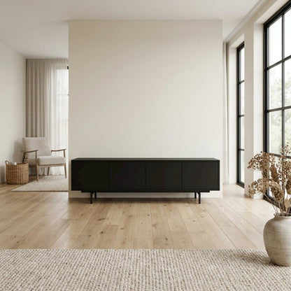 Black Laminate TV Console with 4 Doors in Modern and Industrial Style