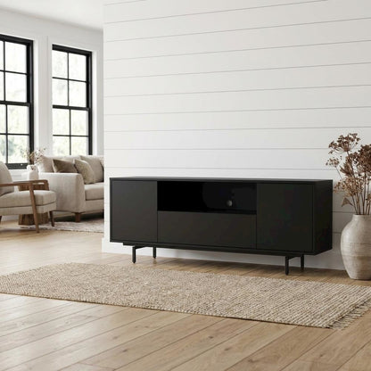 Black Laminate TV Console with 3 Doors and Modern Design