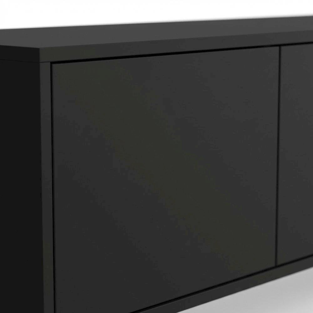 Black Laminate TV Console with 4 Doors in Modern and Industrial Style