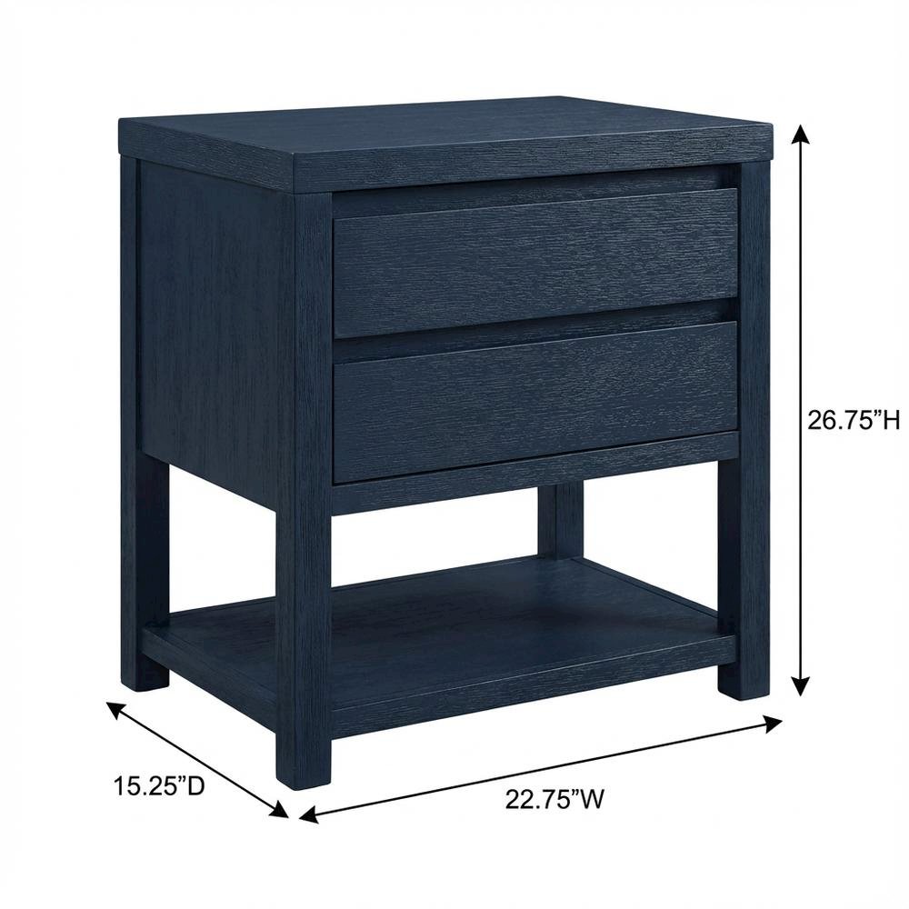 Midnight Blue Nightstand with 3 Drawers and Transitional Style