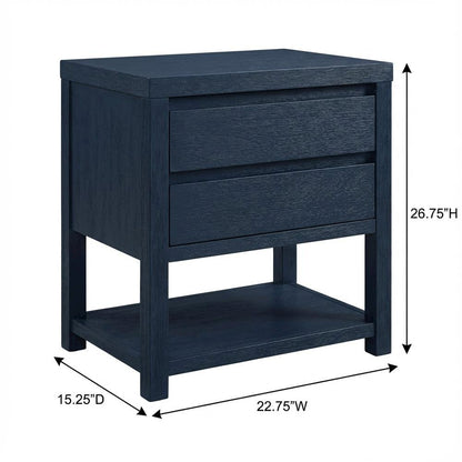 Midnight Blue Nightstand with 3 Drawers and Transitional Style