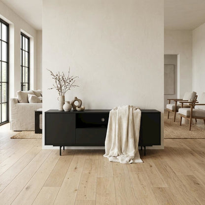 Black Laminate TV Console with 3 Doors and Modern Design
