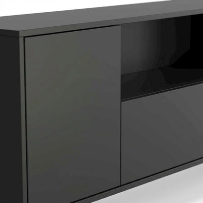 Black Laminate TV Console with 3 Doors and Modern Design